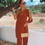 MARISOL TERRACOTTA ONE SHOULDER JUMPSUIT
