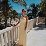 BRUMA DE LUNA LIGHT YELLOW ONE SHOULDER DRESS