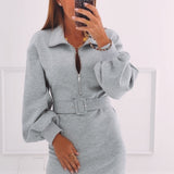 MIRIAM GREY BELT DRESS