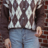 PHAEDRA ECRU/TAUPE ARGYLE CARDIGAN