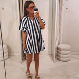 VERA DARK BLUE/WHITE STRIPED DRESS
