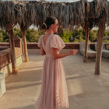 ZOUHAIRA NUDE TULLE DRESS