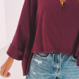 KAREN BORDEAUX V-NECK SWEATER