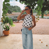 ESTEPONA ECRU POLKADOTS HALTER TOP
