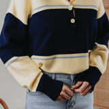 LENTHE YELLOW/DARK BLUE STRIPED POLO SWEATER