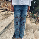 CADIZ EMBROIDERED WIDE LEG JEANS 05852