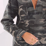 ALINE KHAKI ARMY PRINT DRESS