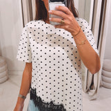 BABILOU ECRU POLKADOTS LACE T-SHIRT