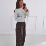 MALIA KHAKI/BROWN CHECKERED PANTS