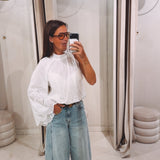 ANNA WHITE EMBROIDERED ONE SHOULDER BLOUSE