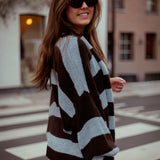 LOST IN THE CITY BROWN/LIGHT BLUE CARDIGAN WITH SCARF