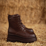 SADIE BROWN LACE-UP CHUNKY BOOTS