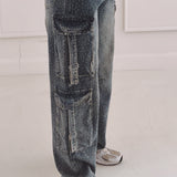 BLUE RHINESTONE CARGO JEANS A3310
