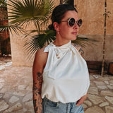 LUMBRE ECRU HALTER TOP