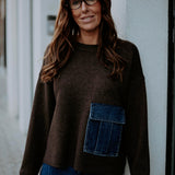 ASTRID BROWN DENIM POCKET SWEATER