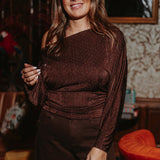 TINSEL TWINKLE BROWN RHINESTONE BLOUSE