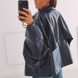 AMELIE DARK BLUE SHINY LEATHER JACKET
