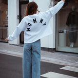 MOMMY GREY SWEATER - DARK BLUE LETTERS