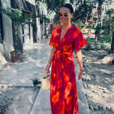 ELMIRA MAGENTA/ORANGE KNOT DRESS