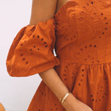 SOLAZ ORANGE EMBROIDERED DRESS
