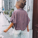 IDRA CAMEL/BLUE CHECKERED BLOUSE