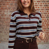 ADELAIDE BROWN STRIPED POLO SWEATER