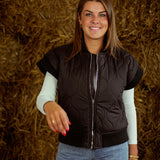 SYBIL BLACK SLEEVELESS PUFFER ZIP JACKET