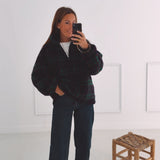 KRISTIEN DARK BLUE/GREEN CHECKERED TEDDY SWEATER