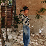 XOCHICA DARK BLUE/ECRU STRIPED LONGSLEEVE SHIRT