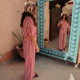 NOURIA RED STRIPED TWO-PIECE SET