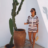 MARAVIVA ECRU STRIPED CROCHET TWO-PIECE SET