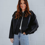 RIANNE DARK BLUE LEATHER JACKET