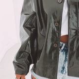 AMELIE KHAKI SHINY LEATHER JACKET