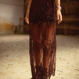 FAR WEST BROWN SEQUIN SKIRT