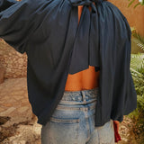 PARADISE DARK BLUE OPEN BACK BLOUSE