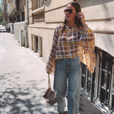 VIENNA TAUPE/YELLOW CHECKERED BLOUSE