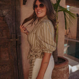KHAYAL KHAKI STRIPED BLOUSE