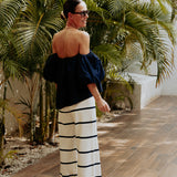 RIVIERA ECRU/DARK BLUE STRIPED PANTS