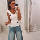 SARI ECRU POLKADOTS TOP