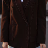 ROXIE BROWN CONTRAST STITCH BLAZER