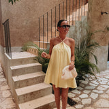 CARACOLA LIGHT YELLOW HALTER DRESS