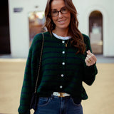 POMELINE DARK GREEN STRIPED CARDIGAN