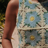 LOLITA BLUE FLOWER CROCHET TWO-PIECE SET