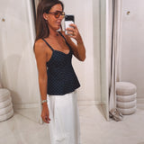 MANOU DARK BLUE DENIM POLKADOTS TOP