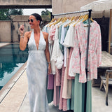 CHAMSA CHIC LIGHT BLUE HALTER DRESS