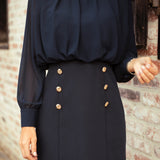 MARLOWE DARK BLUE BUTTON DRESS