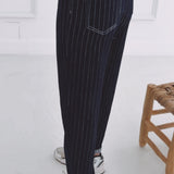 DARK BLUE STRIPED BARREL JEANS 9317