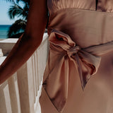 CORAZON DE MEXICO PEACH SATIN HALTER DRESS