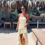 NADOR YELLOW SATIN BANDEAU DRESS