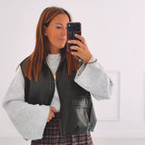 ODETTA KHAKI WOVEN LEATHER JACKET